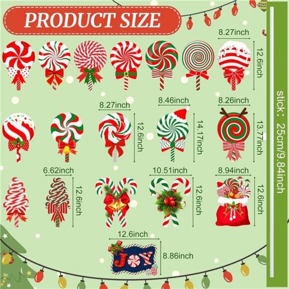 30 Pcs Christmas Candy Yard Signs with 60 Stakes 18 Shapes Colorful Candy Lawn - Picture 3 of 8